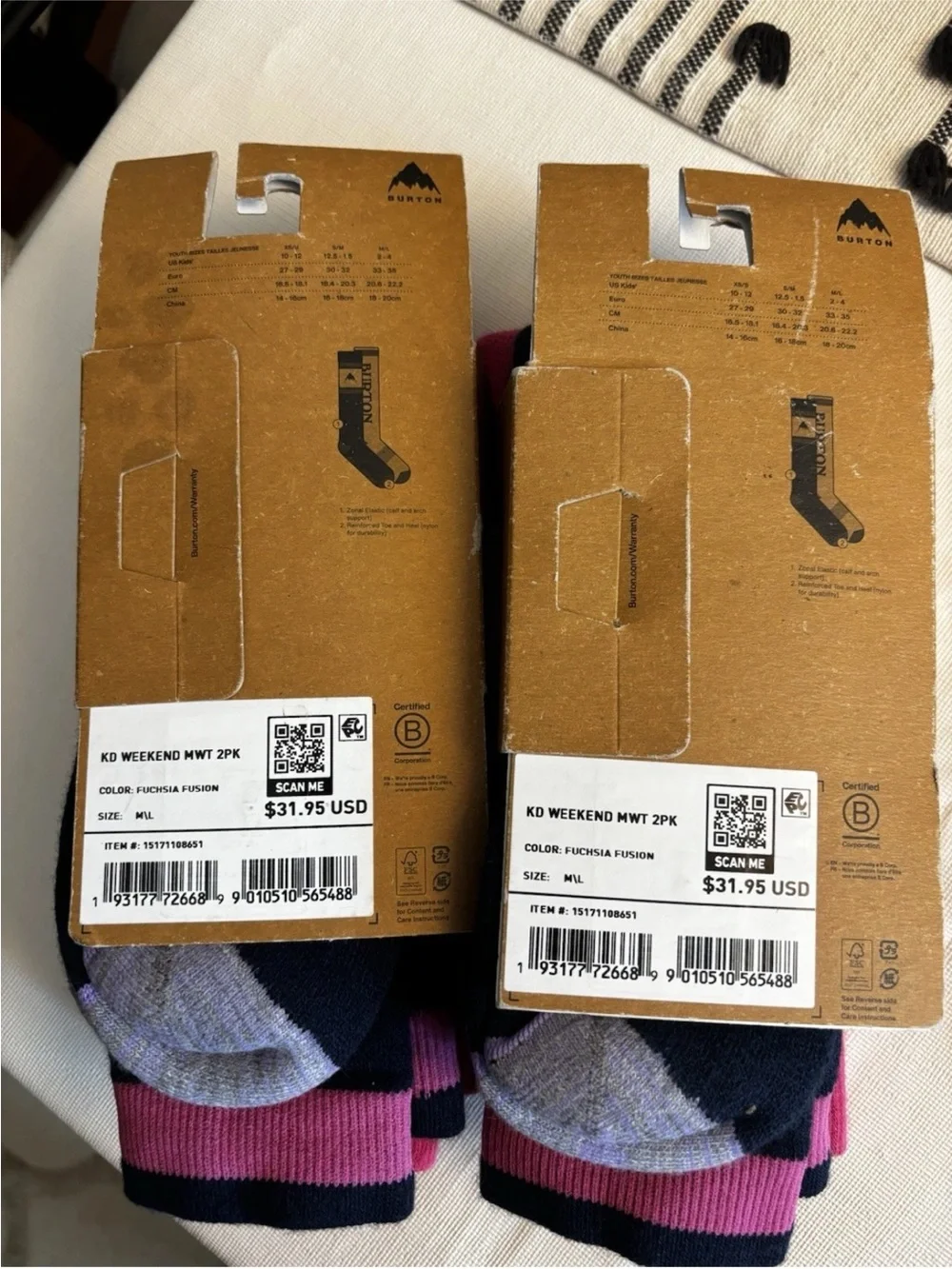 NEW Kids Burton Weekend Midweight Ski Socks FOUR PAIRS Pink Blue Size M/L 2 - 4